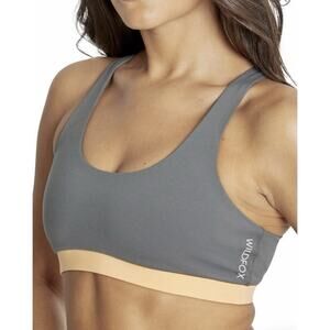 WILDFOX Chloe Grey Sports Bra Bralette XL 16 Criss-Cross Back Orange Contrast